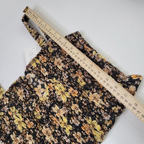 NEW L SIENNA SKY BLACK MINK YELLOW PINK TANK FLORAL SMOCKED TANK TOP LARGE NWT - Picture 3 of 7